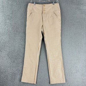 Free People Frankie Pants Womens 10 Tan White High Rise Button Fly Straight Leg